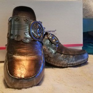 Pewter and Copper Metallic Clogs